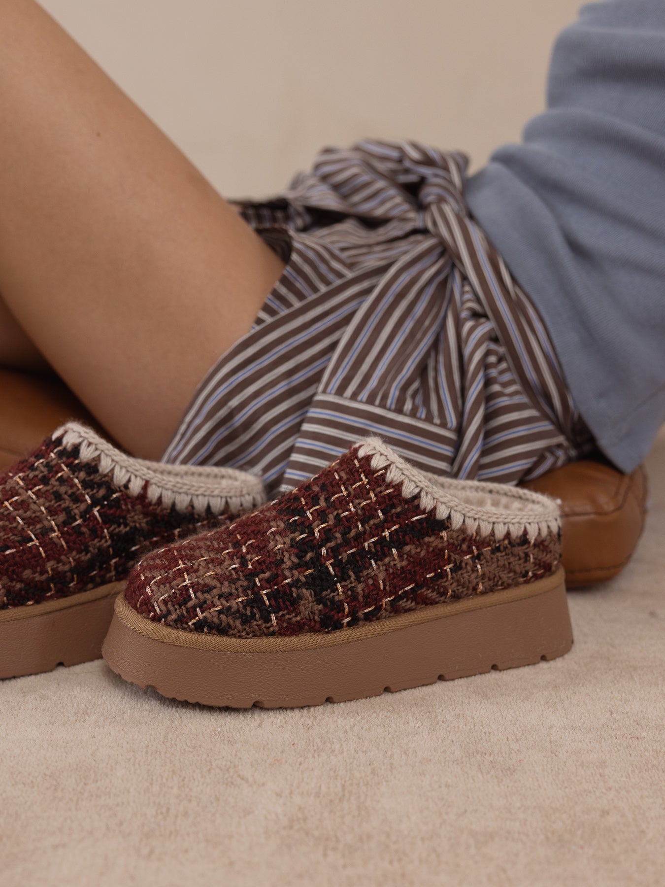 The Brandi | Mocha Tweed Platform Cozy Mule Slipper