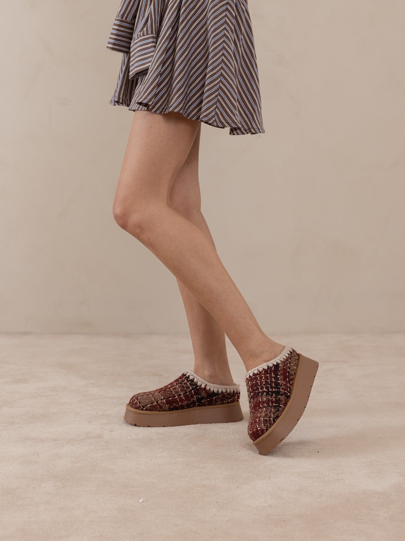 The Brandi | Mocha Tweed Platform Cozy Mule Slipper