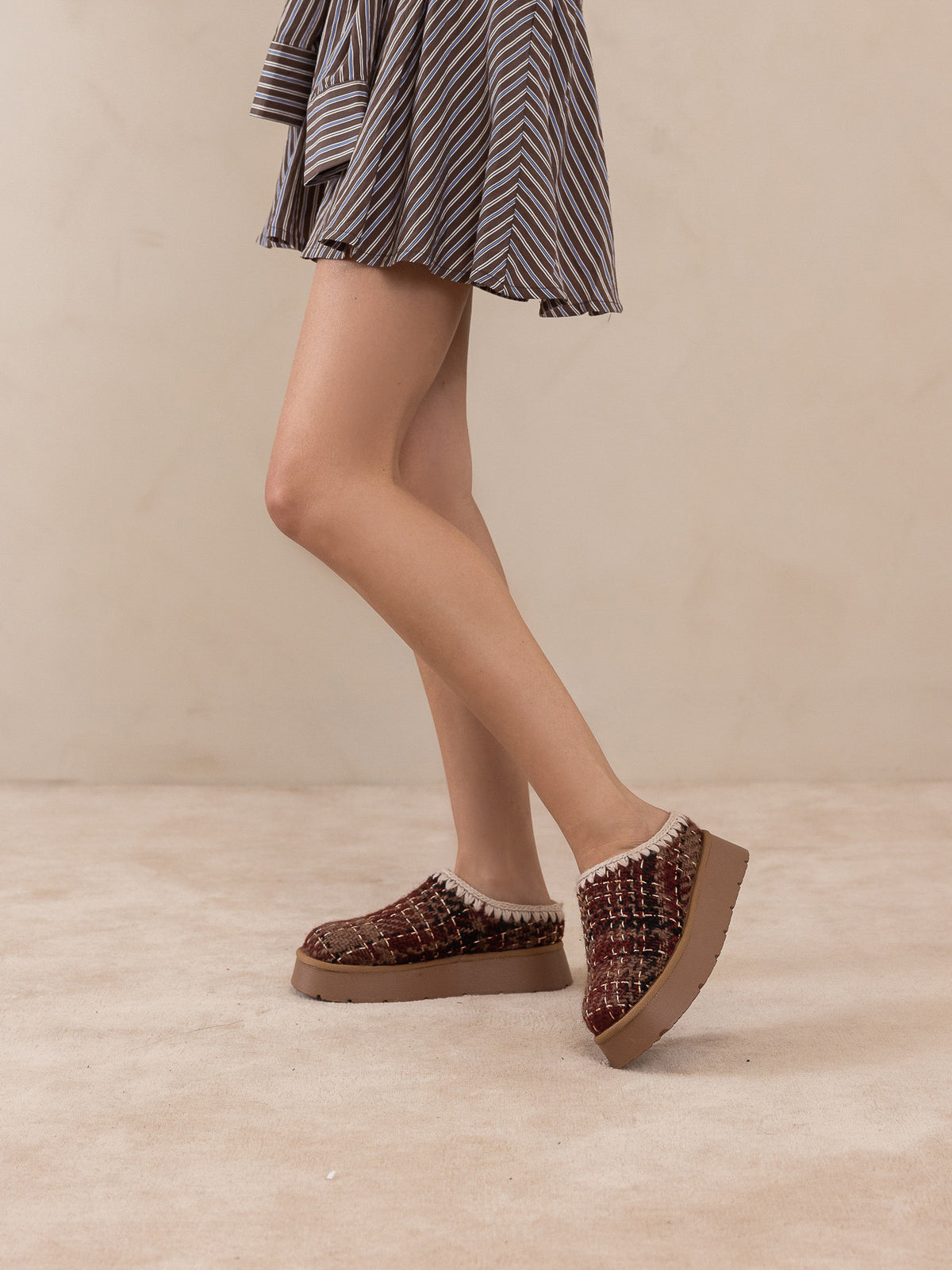 The Brandi | Mocha Tweed Platform Cozy Mule Slipper
