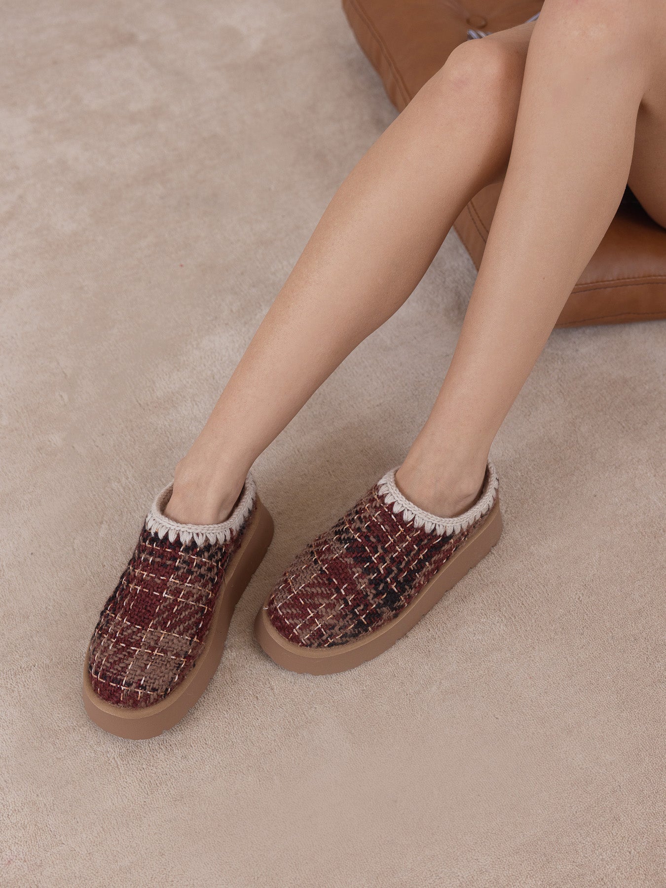 The Brandi | Mocha Tweed Platform Cozy Mule Slipper