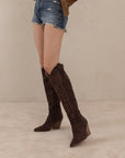 The Bronco | Coffee Knee High Embroidered Cowboy Boot