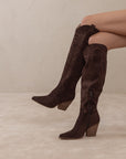 The Bronco | Coffee Knee High Embroidered Cowboy Boot