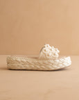 The Candice | Ivory Floral Raffia Platform Slide