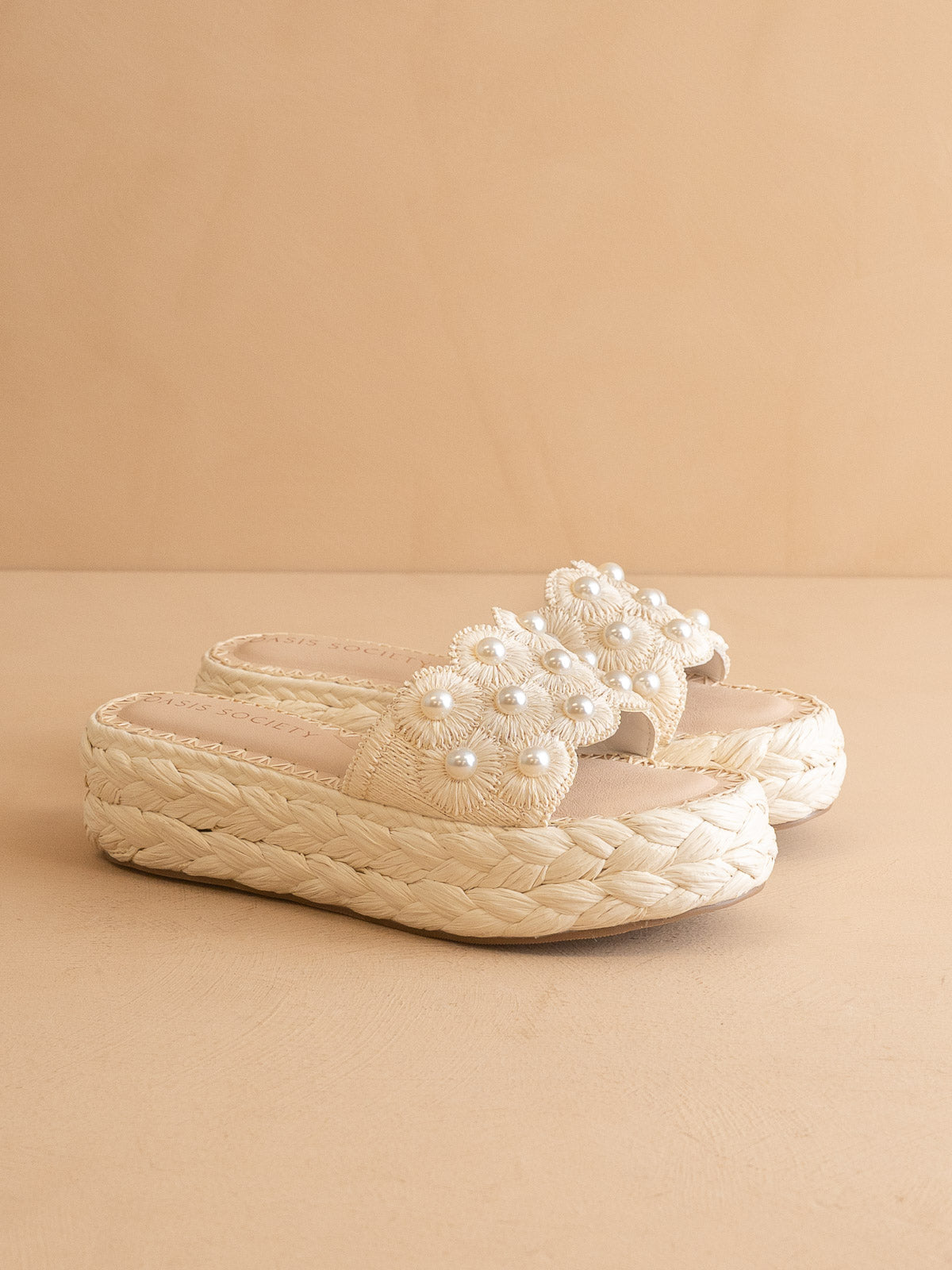 The Candice | Ivory Floral Raffia Platform Slide