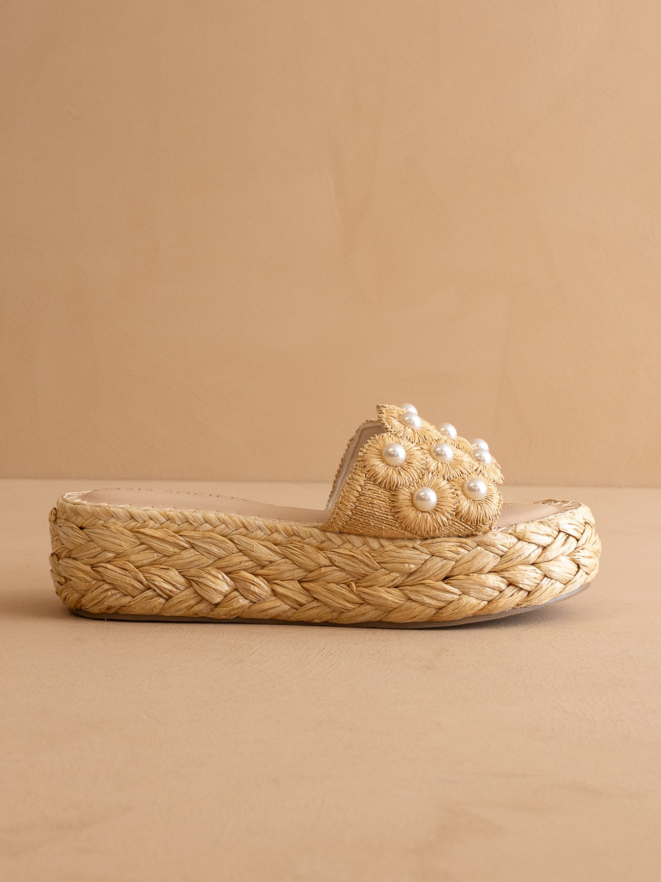The Candice | Natural Floral Raffia Platform Slide