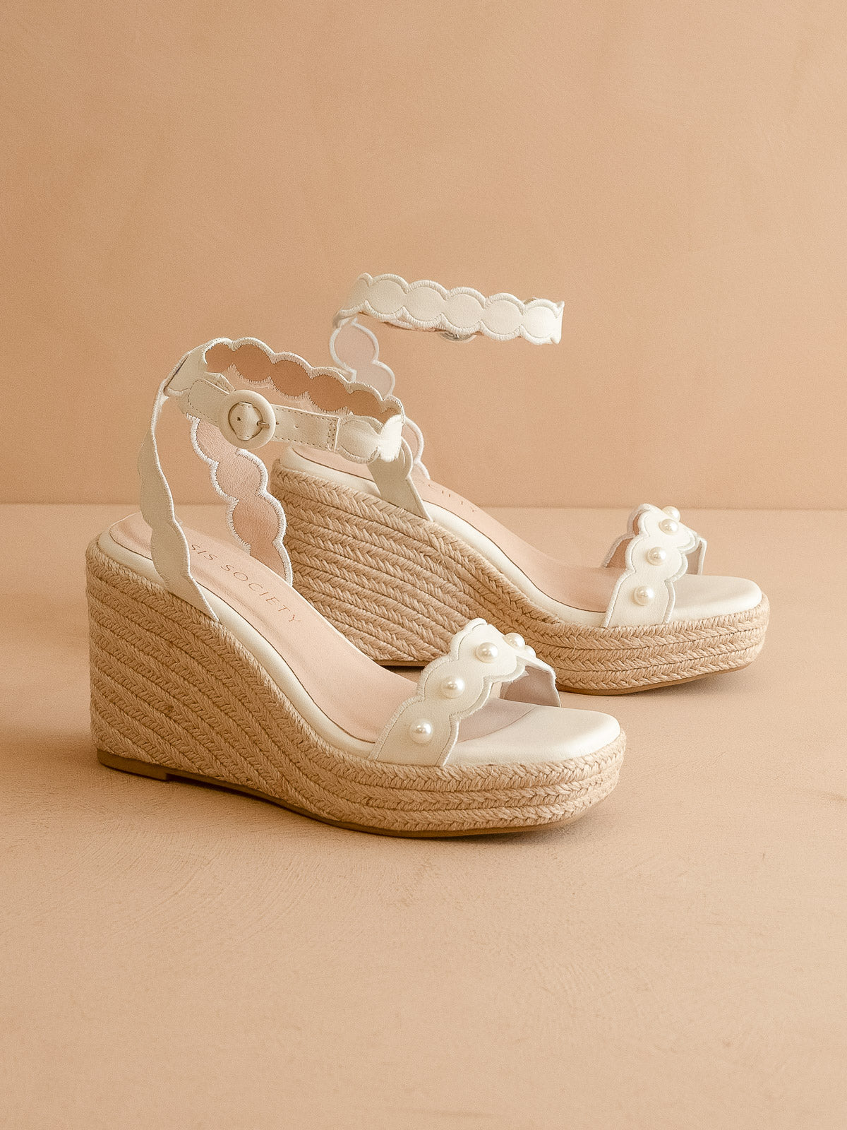 The Catalina | White Scalloped Espadrille Wedge for Summer