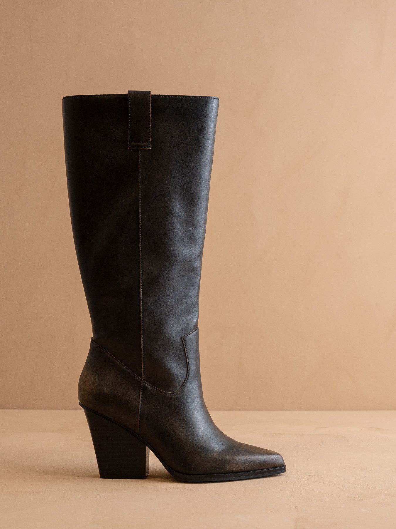 The Collins | Distressed Black Pointed Toe Western Knee Boot