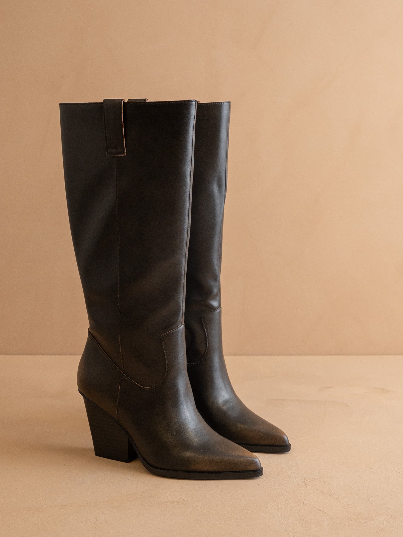 The Collins | Distressed Black Pointed Toe Western Knee Boot