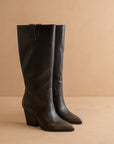 The Collins | Distressed Black Pointed Toe Western Knee Boot