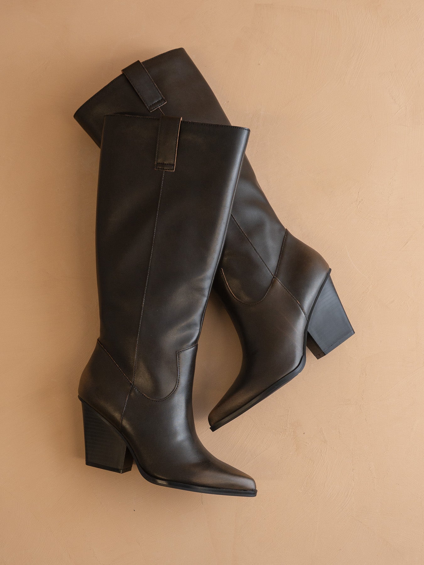 The Collins | Distressed Black Pointed Toe Western Knee Boot