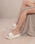 The Candice | Ivory Floral Raffia Platform Slide