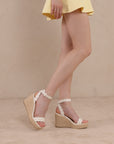 The Catalina | White Scalloped Espadrille Wedge for Summer