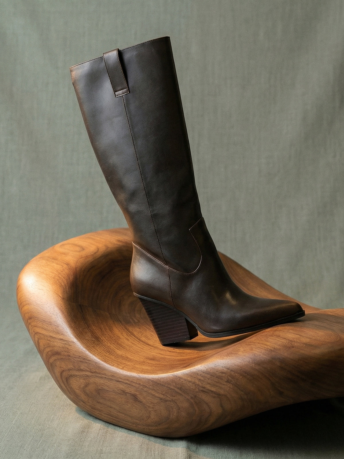 The Collins | Distressed Black Pointed Toe Western Knee Boot