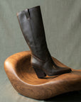 The Collins | Distressed Black Pointed Toe Western Knee Boot