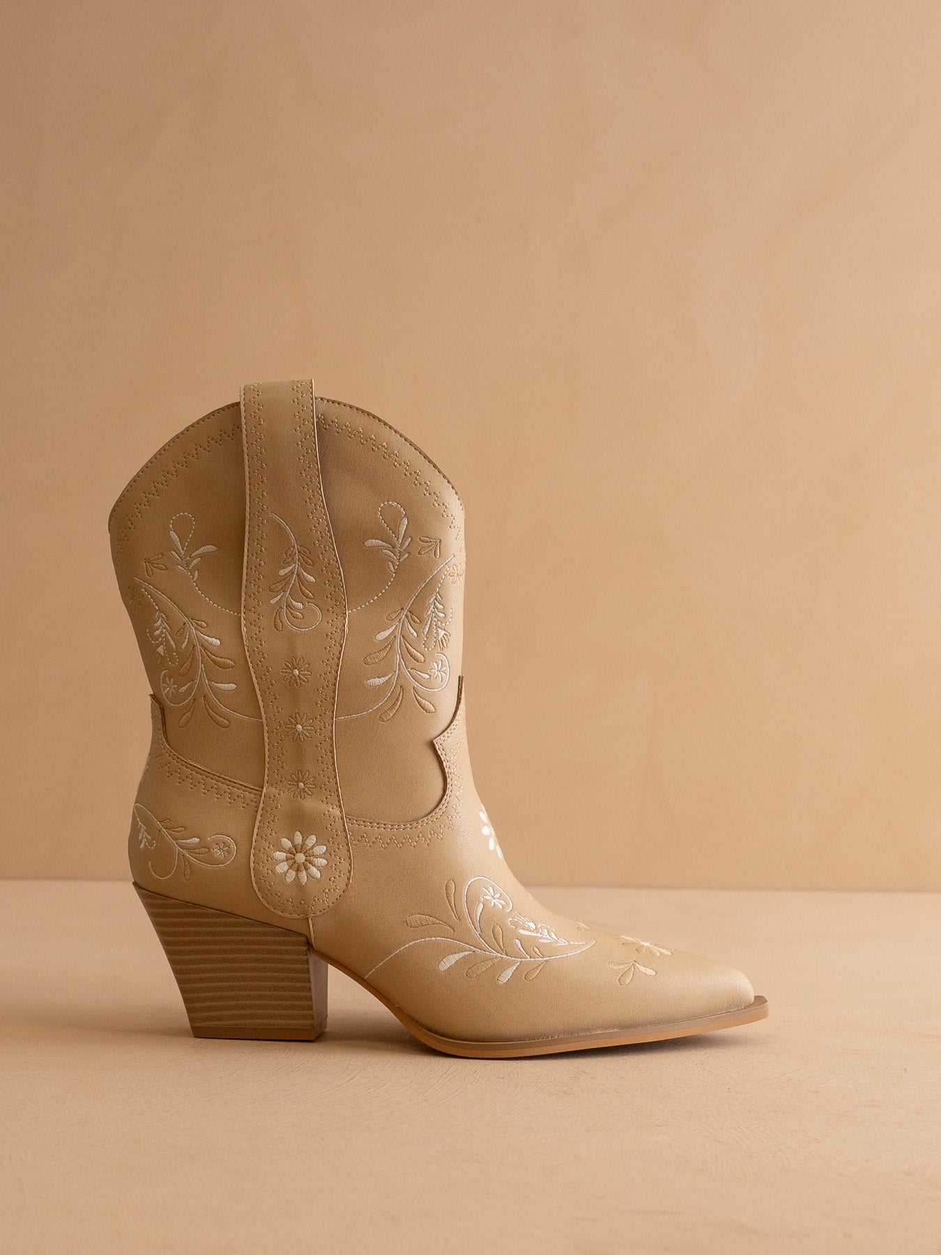 The Darlene | Almond Floral Embroidered Western Boot