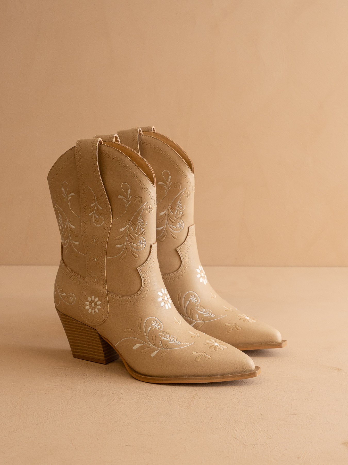The Darlene | Almond Floral Embroidered Western Boot