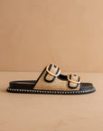 The Daytona | Black a Two-Tone Raffia Gold Buckle Sandal