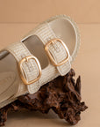The Daytona | Ivory aTwo-Tone Raffia Gold Buckle Sandal