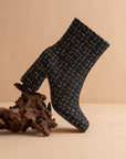 The Demi | Black Tweed Woven Block Heel Ankle Boot