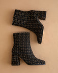 The Demi | Black Tweed Woven Block Heel Ankle Boot