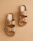 The Desiree | Almond Woven Slide with Oversized Gold Buckles