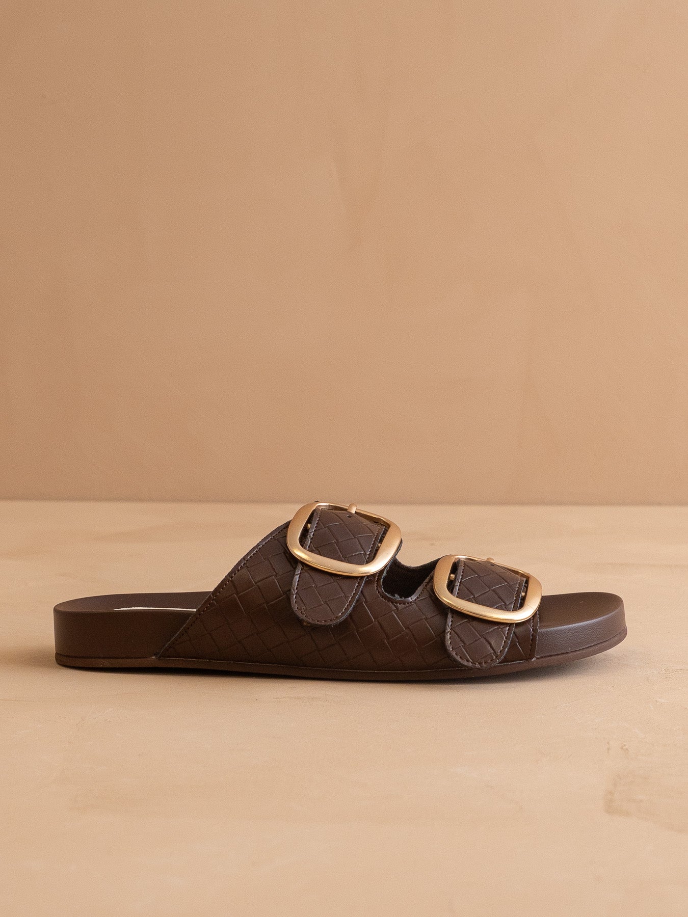 The Desiree | Coffee Modern Woven Oversized Buckle Slide