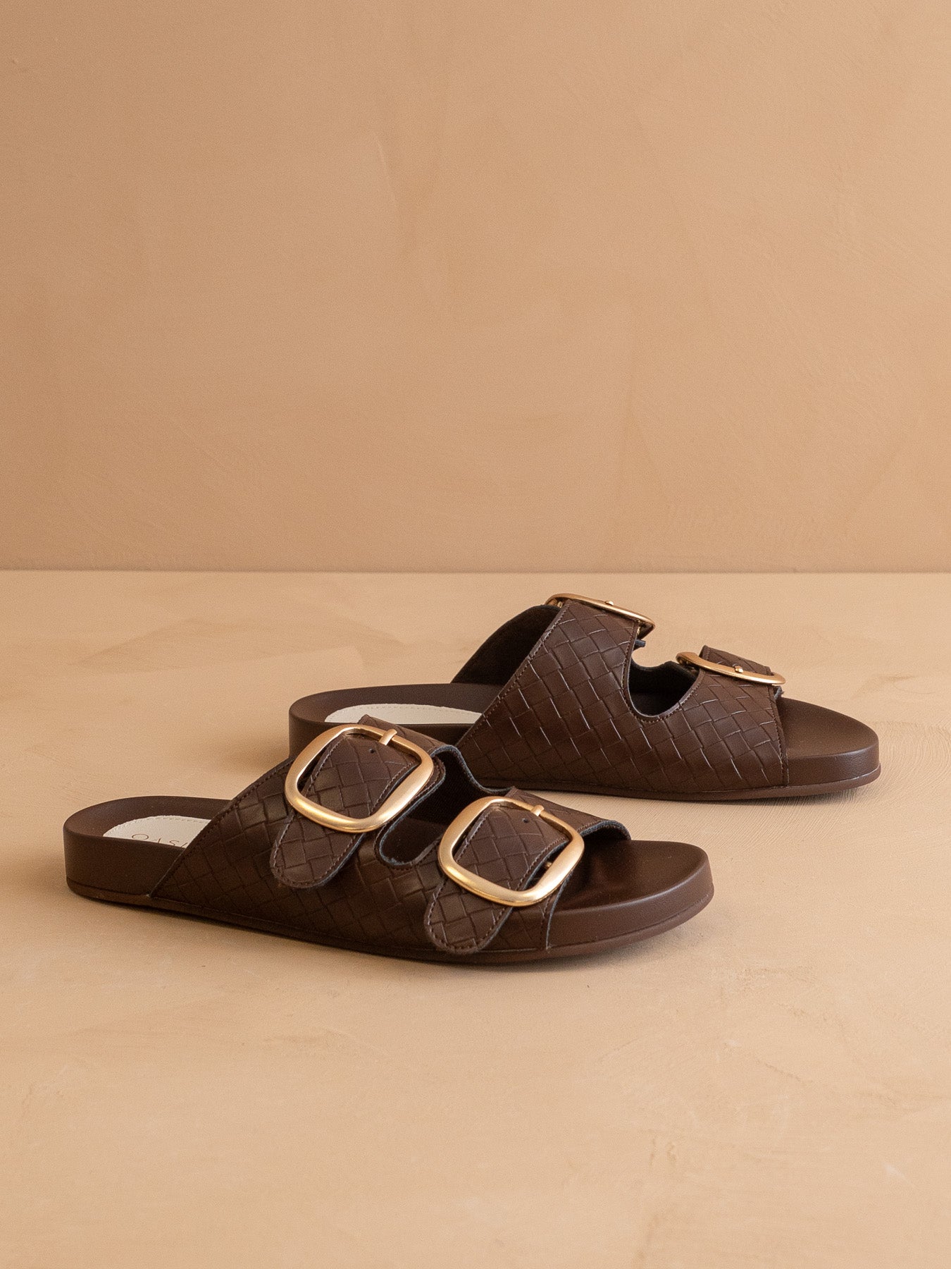 The Desiree | Coffee Modern Woven Oversized Buckle Slide