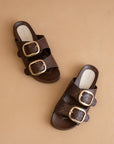 The Desiree | Coffee Modern Woven Oversized Buckle Slide