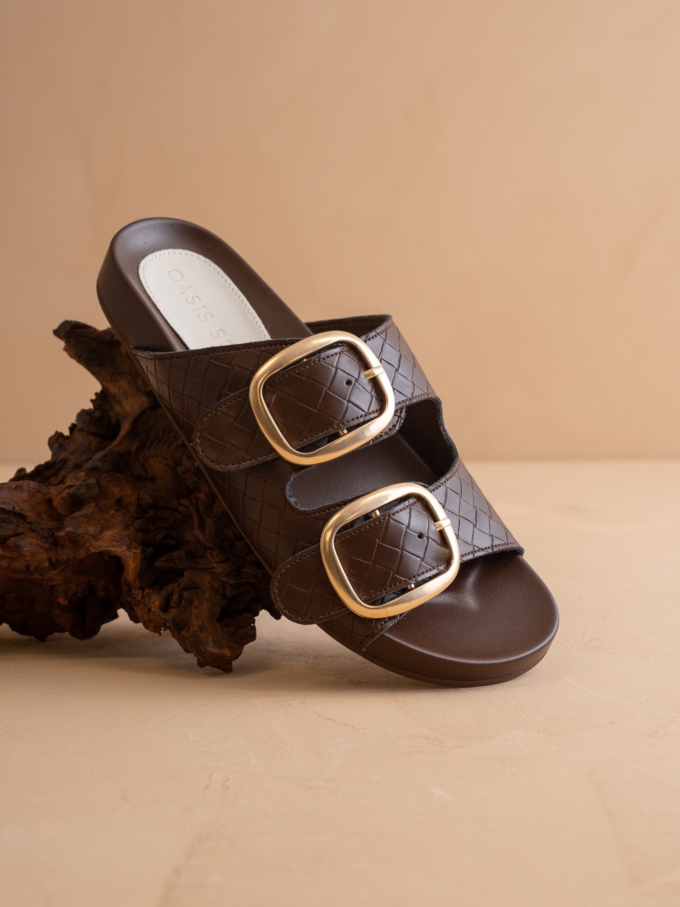 The Desiree | Coffee Modern Woven Oversized Buckle Slide