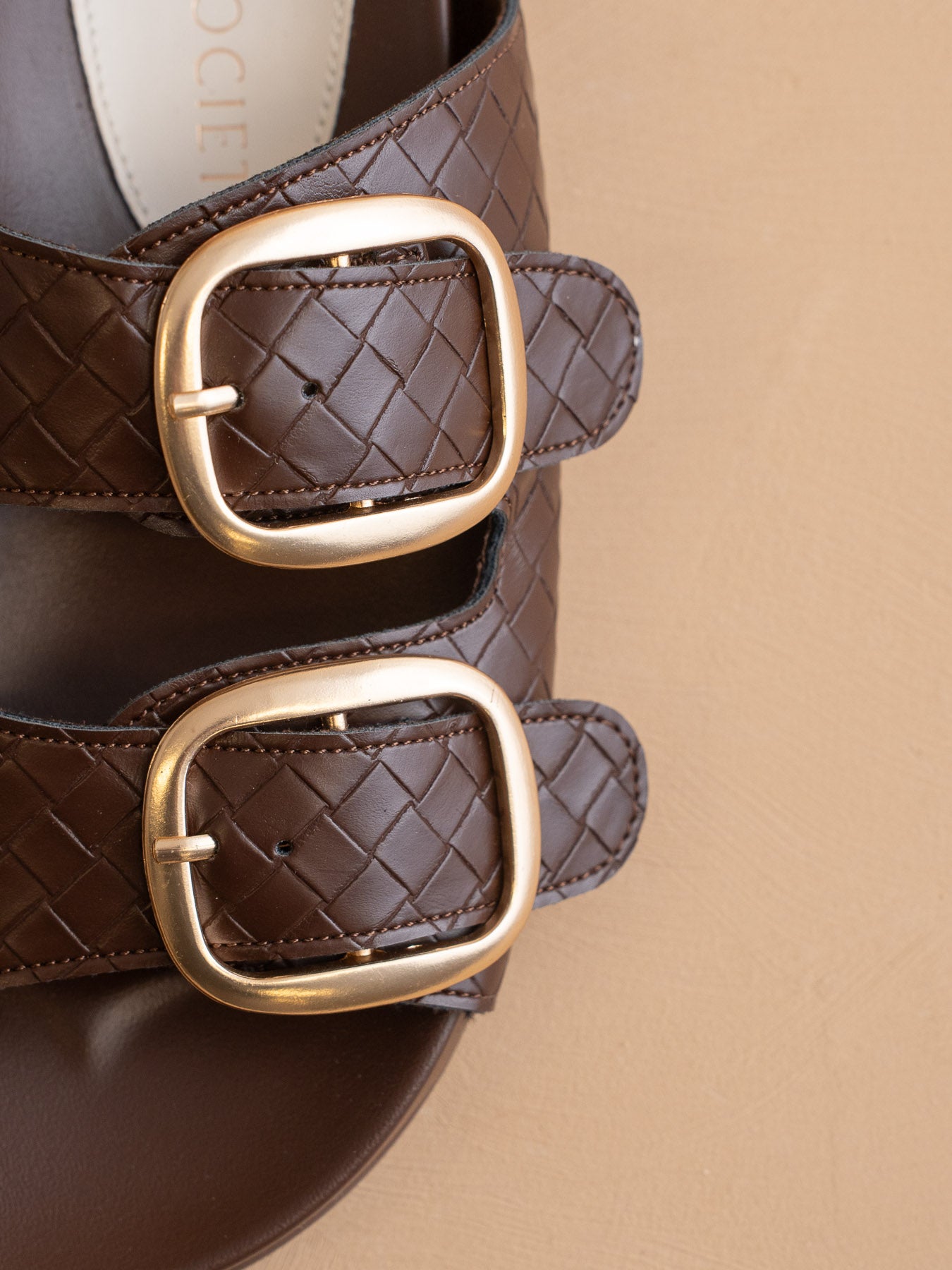 The Desiree | Coffee Modern Woven Oversized Buckle Slide
