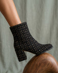 The Demi | Black Tweed Woven Block Heel Ankle Boot