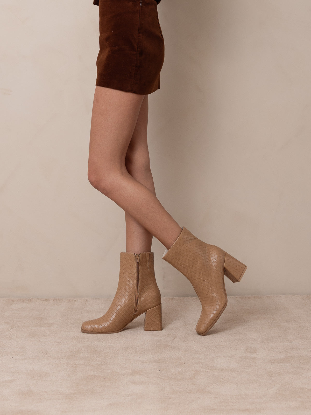 The Demi | Camel Woven Block Heel Ankle Boot