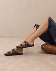 The Desiree | Coffee Modern Woven Oversized Buckle Slide