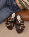 The Desiree | Coffee Modern Woven Oversized Buckle Slide