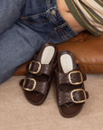 The Desiree | Coffee Modern Woven Oversized Buckle Slide