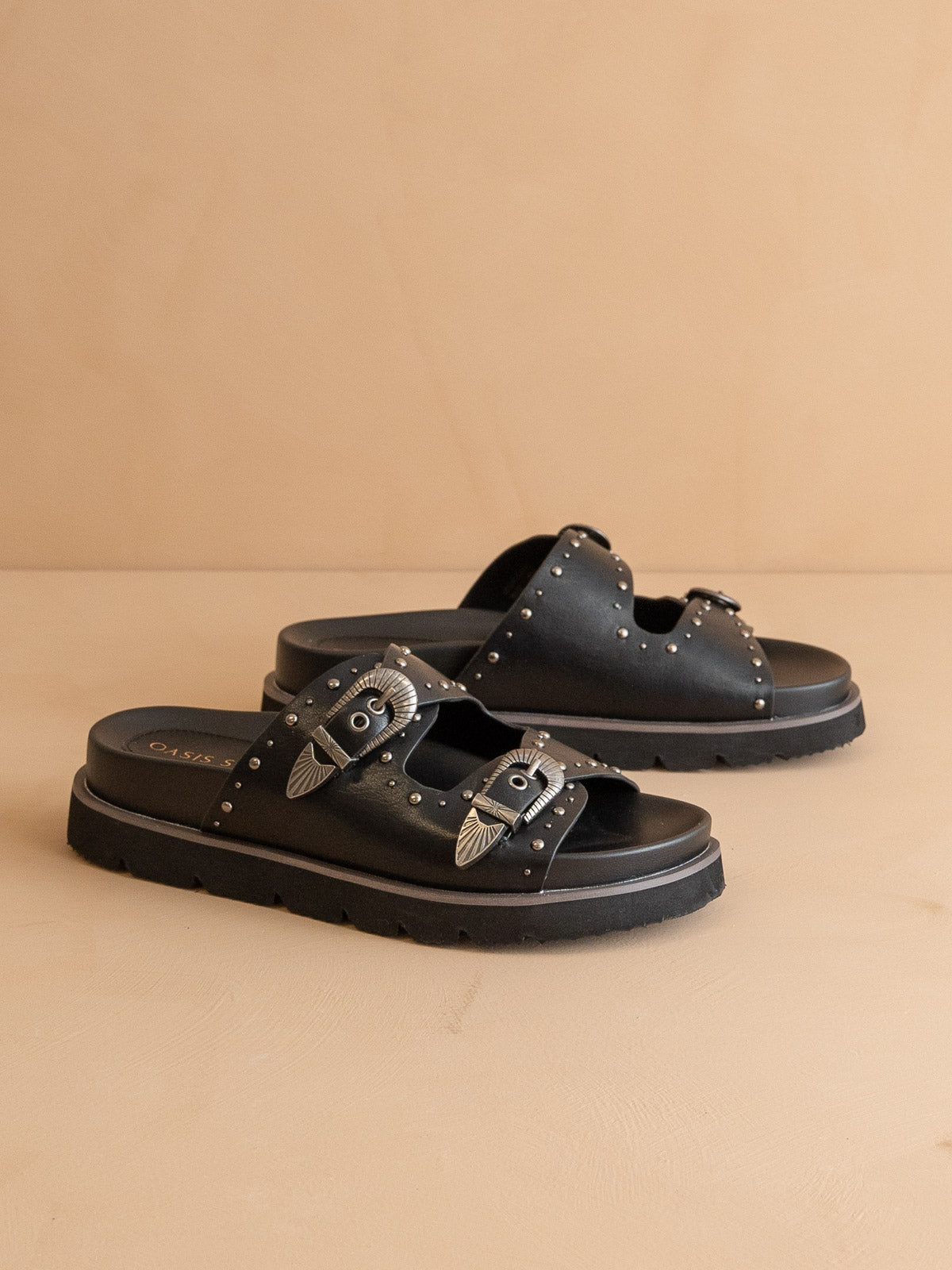 The Effie | Black Double Western Buckle Slides