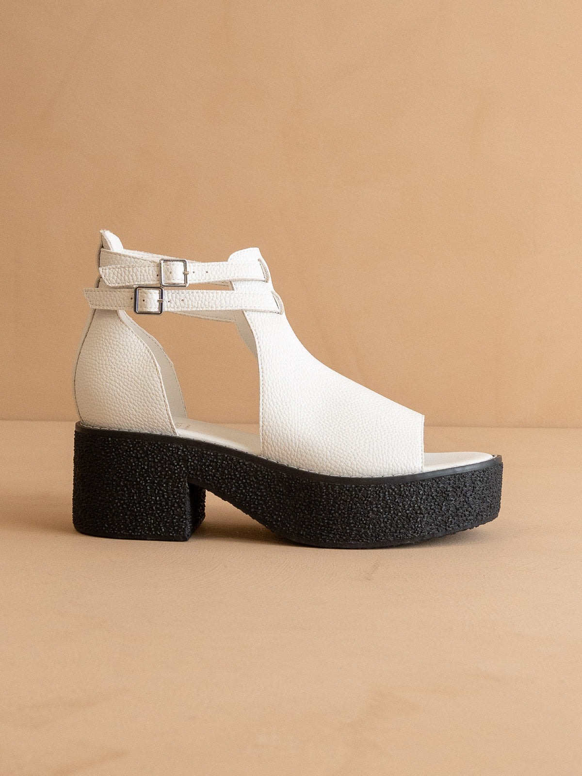 The Elizabeth | White Platform Double Strap Sandal