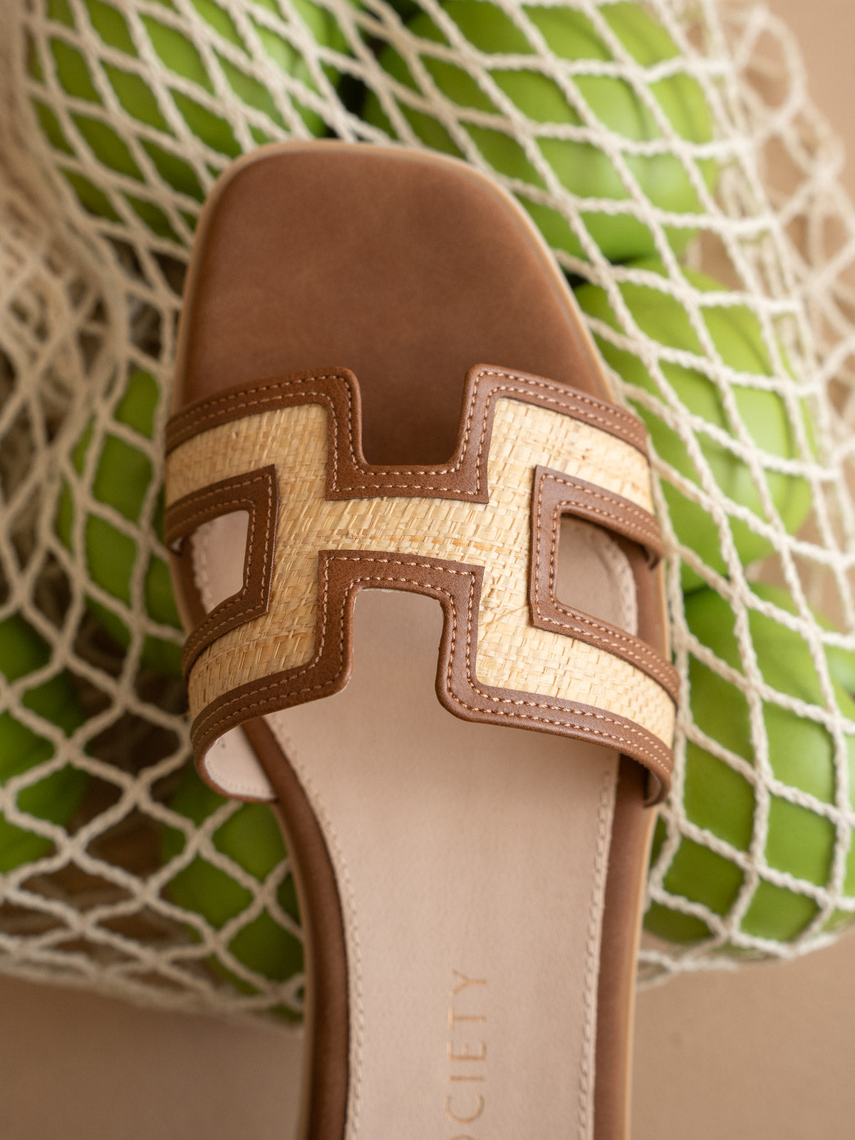 The Ena | Brown H Cutout Raffia Slide