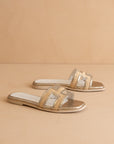 The Ena | Gold H Cutout Raffia Slide