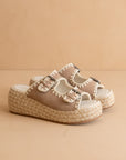 The Eugenia | Cedar Wood Embroidered Detail Raffia Platform Slide
