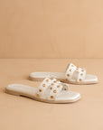 The Evelynne | White Studded H Band Slides