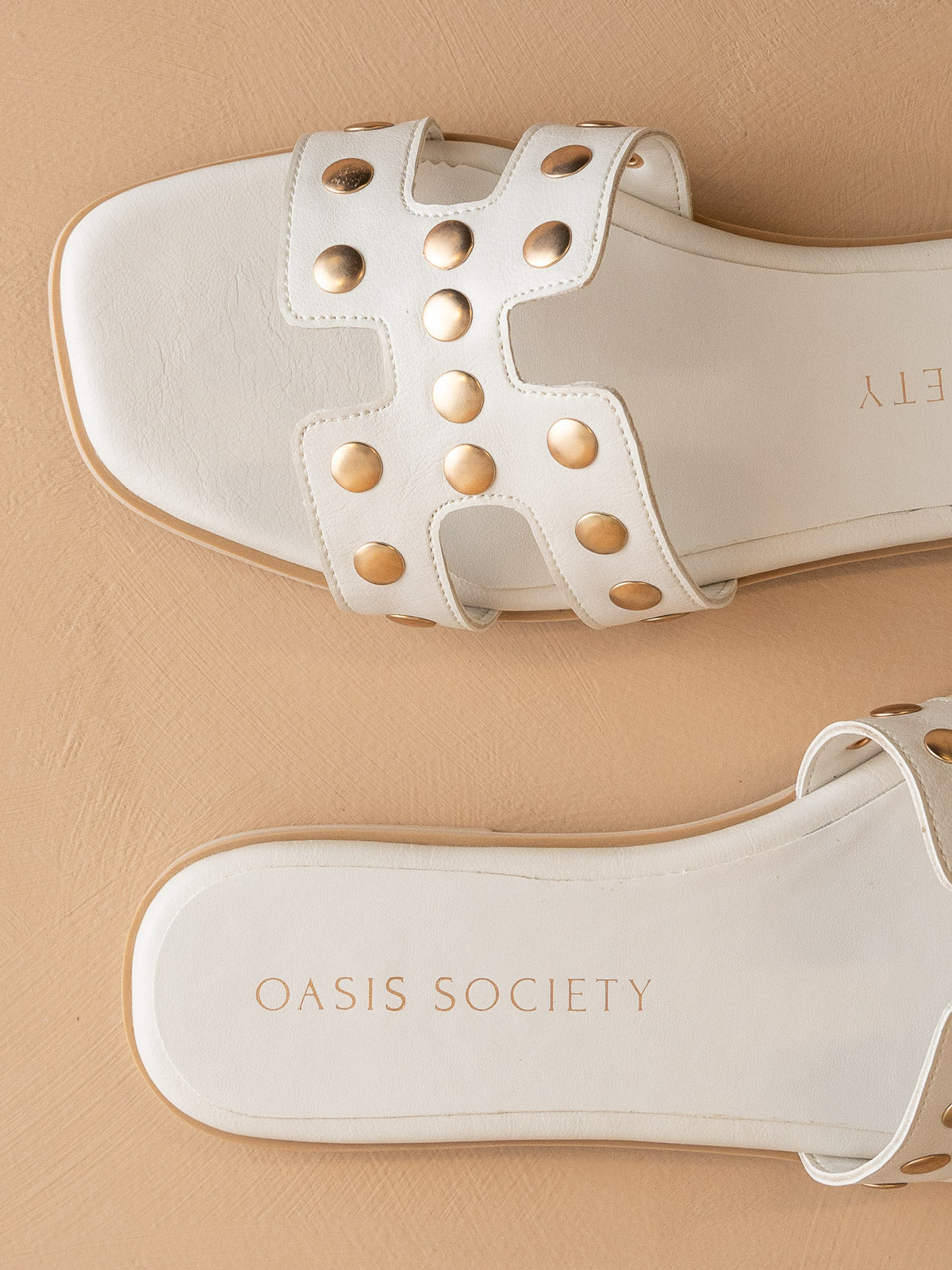 The Evelynne | White Studded H Band Slides