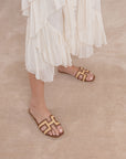 The Ena | Brown H Cutout Raffia Slide