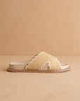 The Fabby | Beige Double Strap Raffia Slide