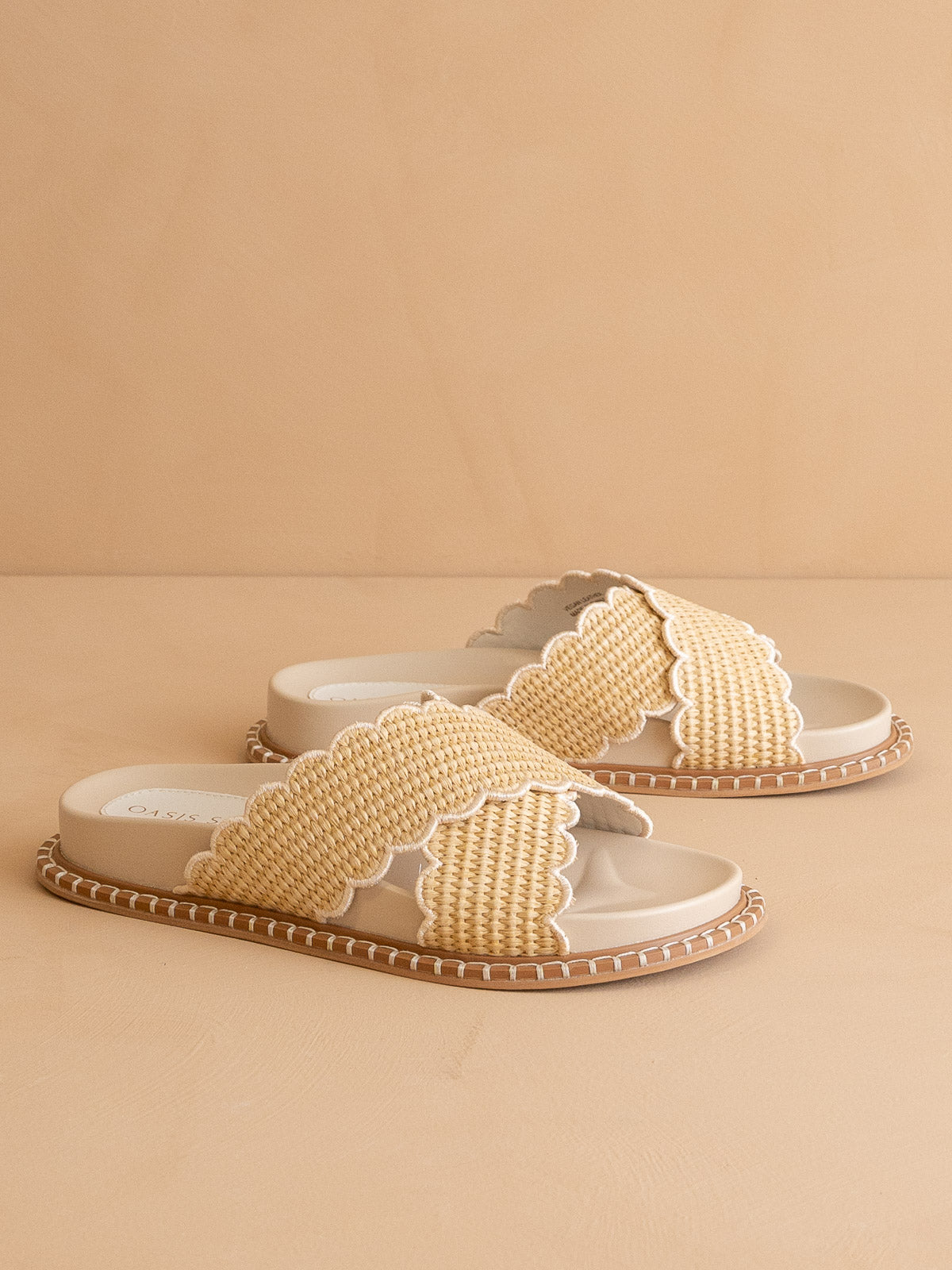 The Fabby | Beige Double Strap Raffia Slide