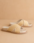 The Fabby | Beige Double Strap Raffia Slide