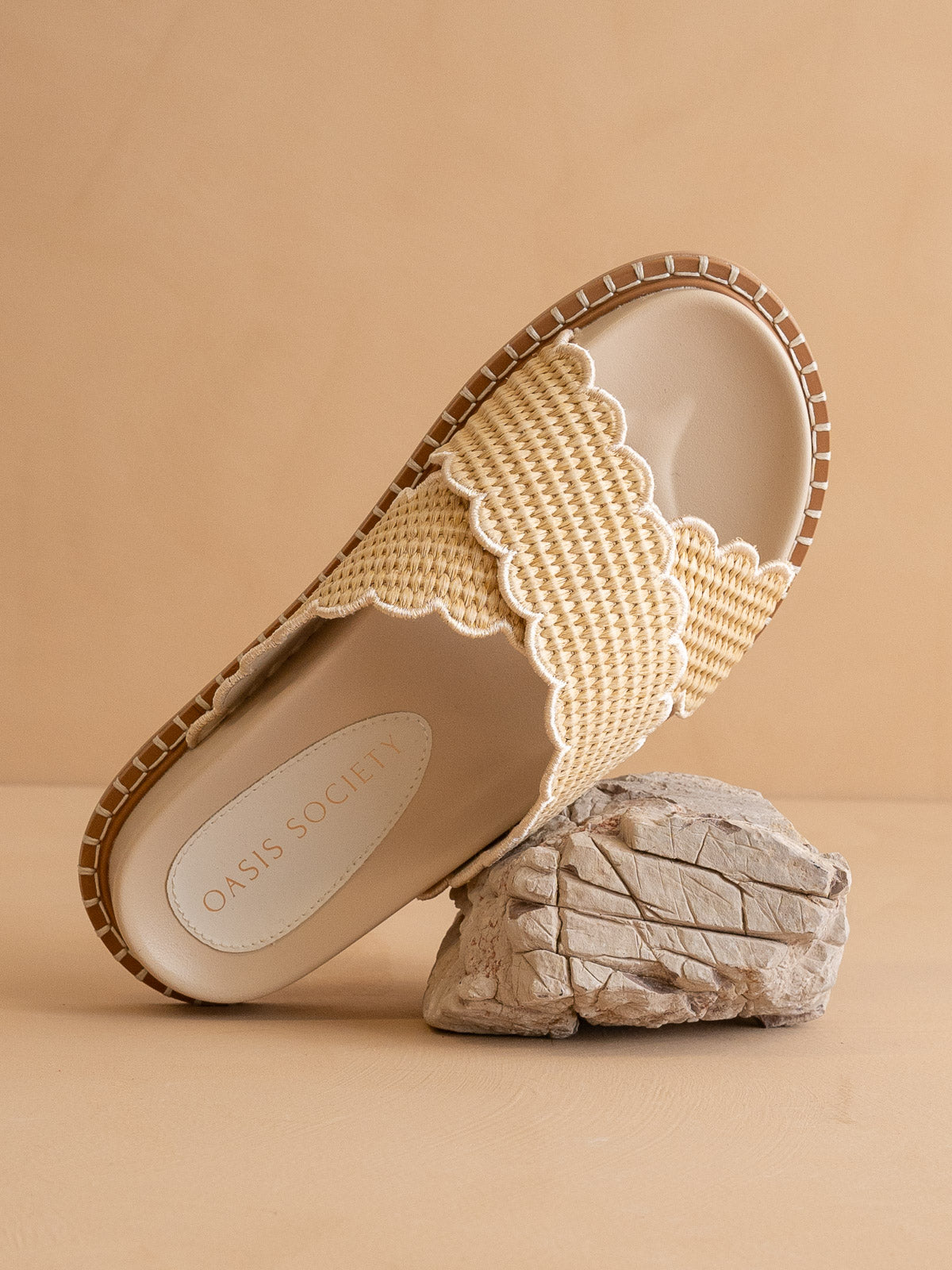 The Fabby | Beige Double Strap Raffia Slide