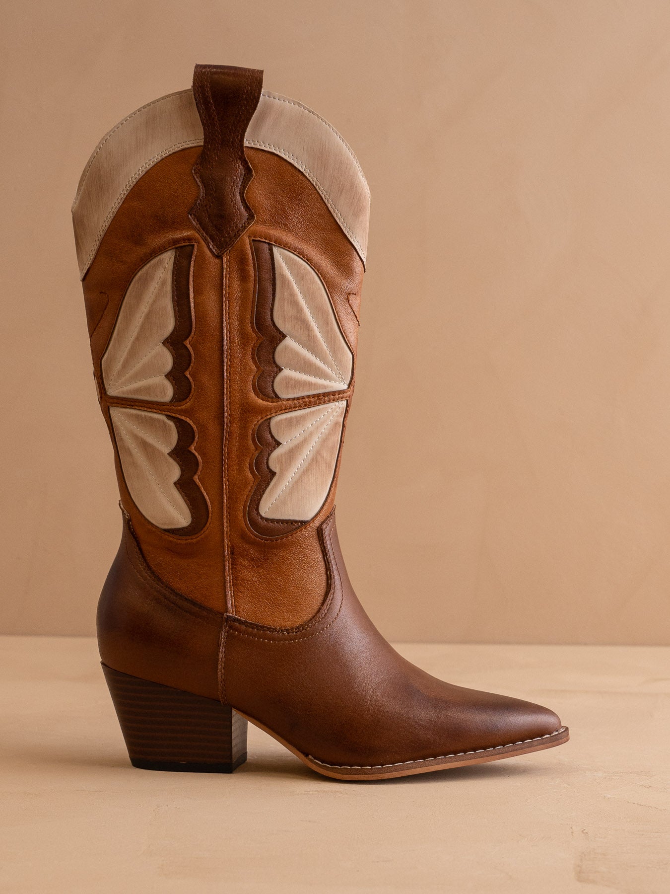 The Fairy | Camel Western Boot in Suede with Butterfly Inlay
