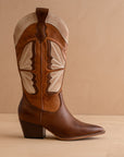The Fairy | Camel Western Boot in Suede with Butterfly Inlay