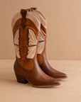 The Fairy | Camel Western Boot in Suede with Butterfly Inlay